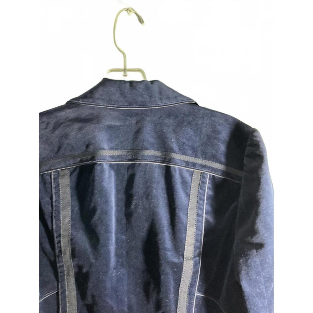 EnC Korean  Navy Blue Velour Blazer with Ribbon and faux leather detail Size S - Picture 11 of 14